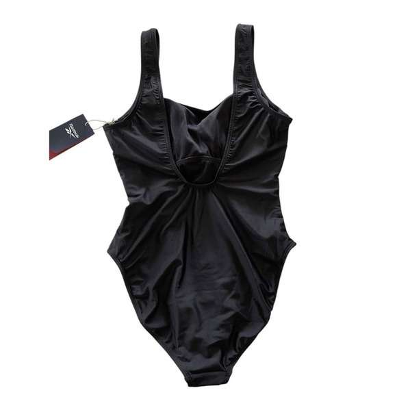 Reebok Women's Scoop-Neck Athletic One-Piece Swimsuit Black‎ Size S NWT $62 - Picture 2 of 3